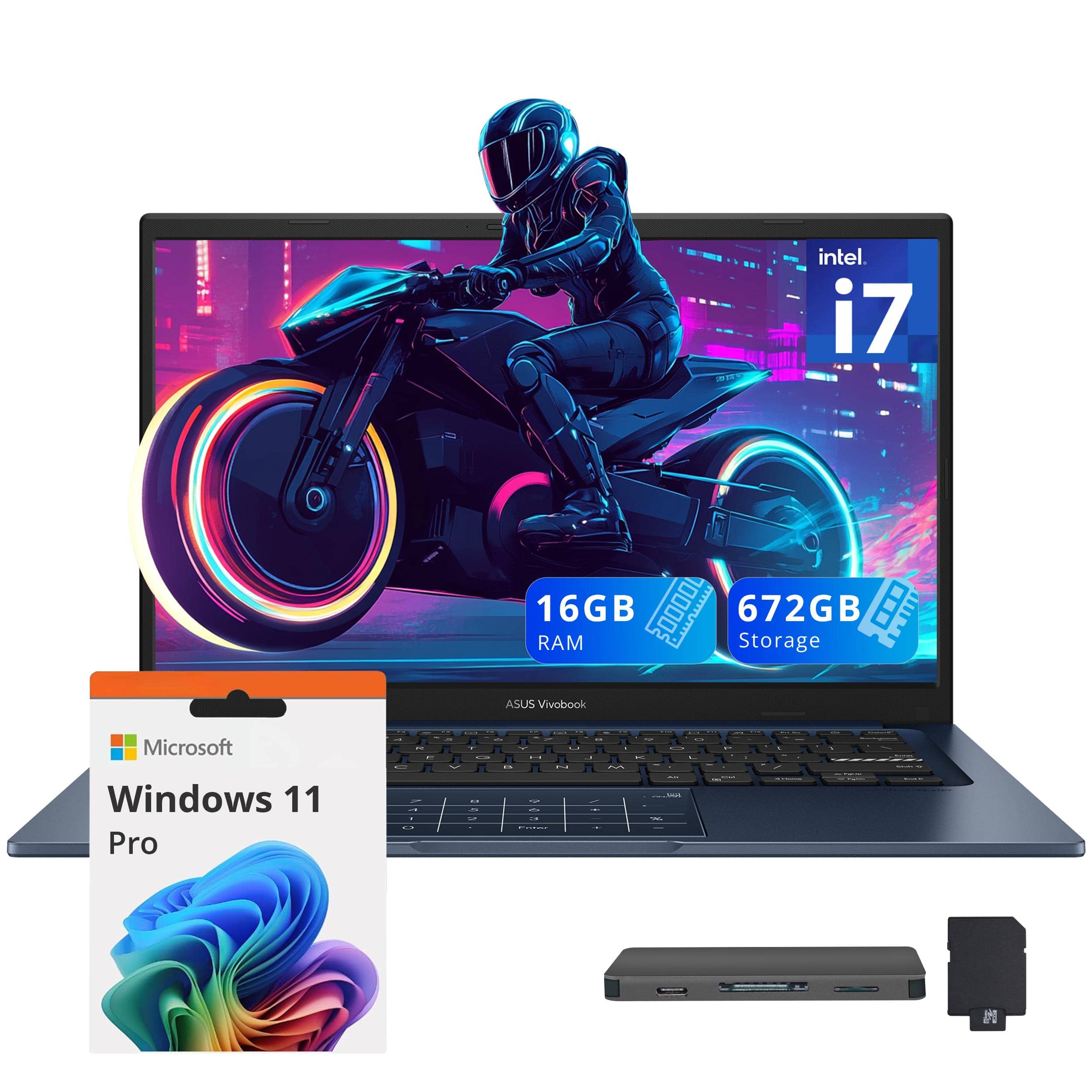 ASUS - Vivobook 14" FHD Laptop,Intel i7-1355U,16GB RAM,512GB SSD+160GB Docking Station,Intel UHD Graphics,Win 11 Pro - Blue