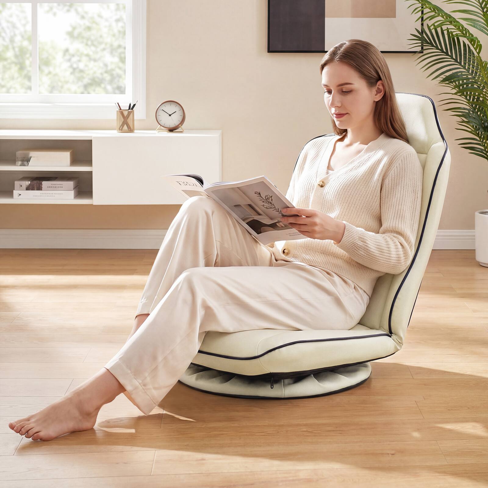 Alt View 3. Costway - Costway 360° Swivel Floor Gaming Chair with 5-Level Adjustable Backrest&Padded Seat Cushion - Beige.