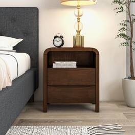LUCKY ONE - 23.6" Assembled Mid Century Nightstand 2-Drawer Solid Wood Bedside Table - Brown