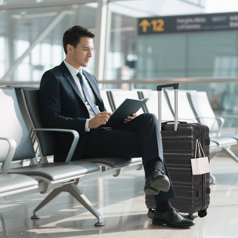 Alt View 2. Ropilly - Ropilly 3 Piece Luggage Set Hard Shell Suitcase with Spinner Wheels 20/24/28 Inch Dark Gray - Dark Gray.