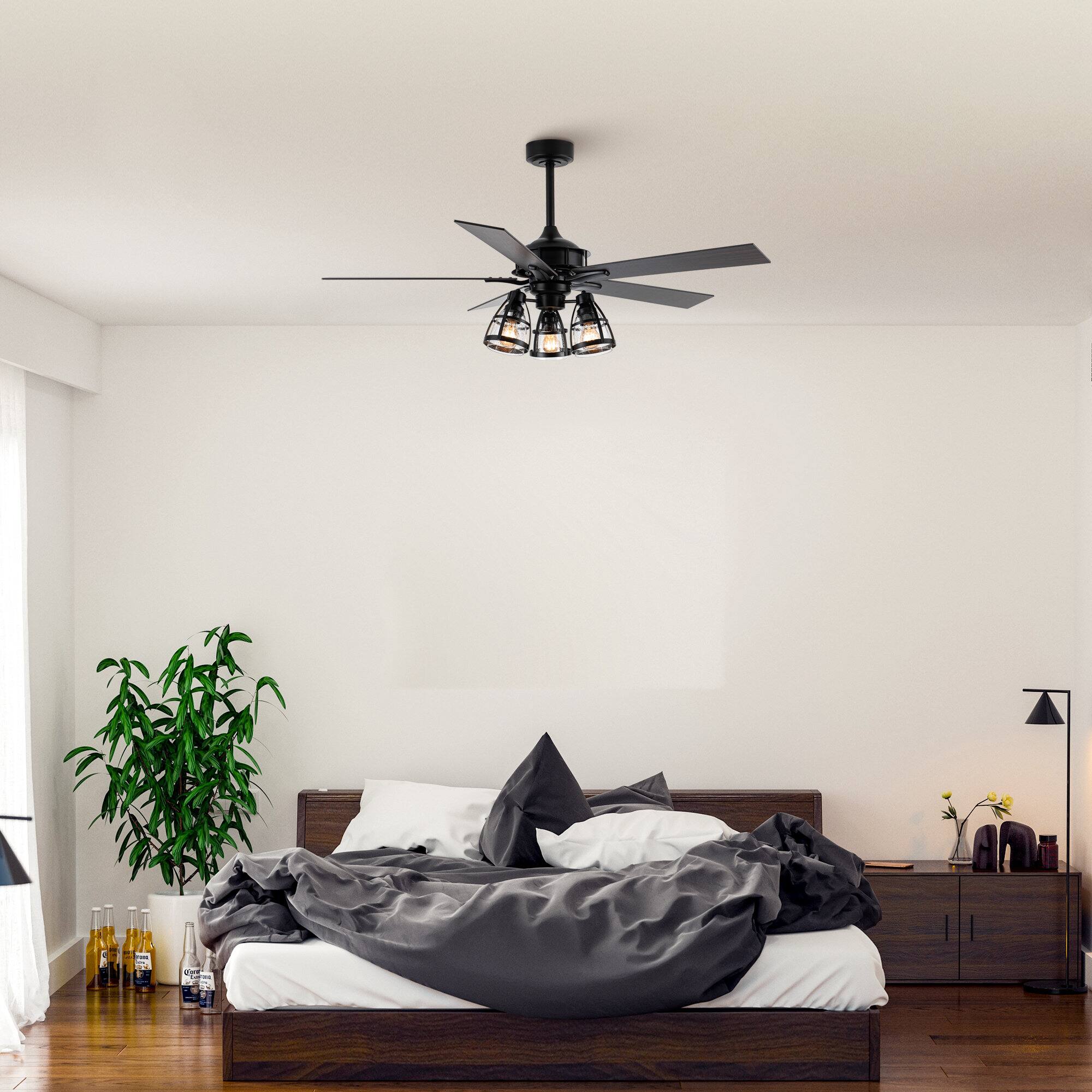 Left. Parrot Uncle - 52" Industrial Matte Black 3-Light Glass Ceiling Fan with Remote - Matte Black.