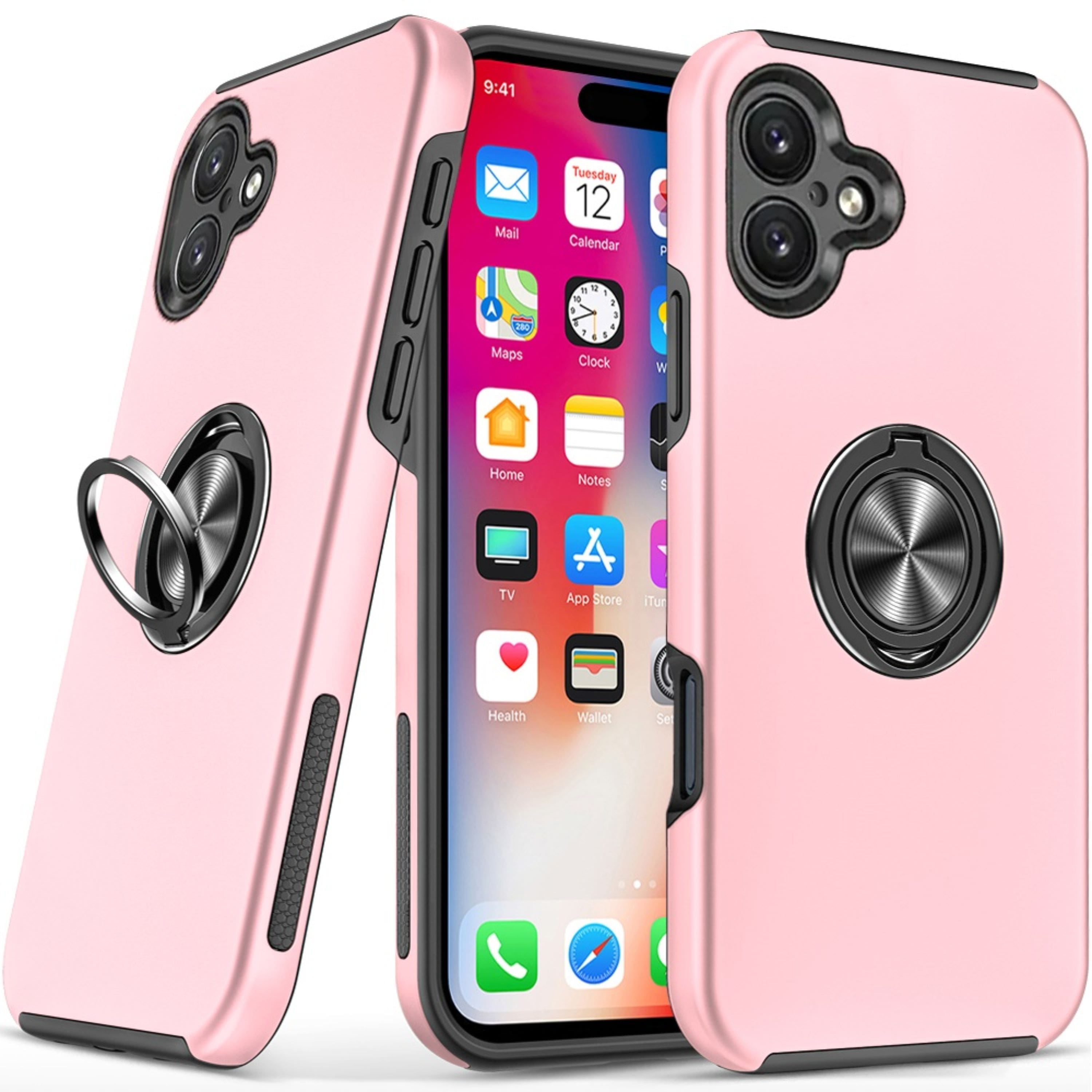 Kitcheniva - Dual Layer Magnetic Ring Stand Hybrid Phone Case With Tempered Glass For iPhone 16 Rose Gold - Pink price history on PriceWatchPro
