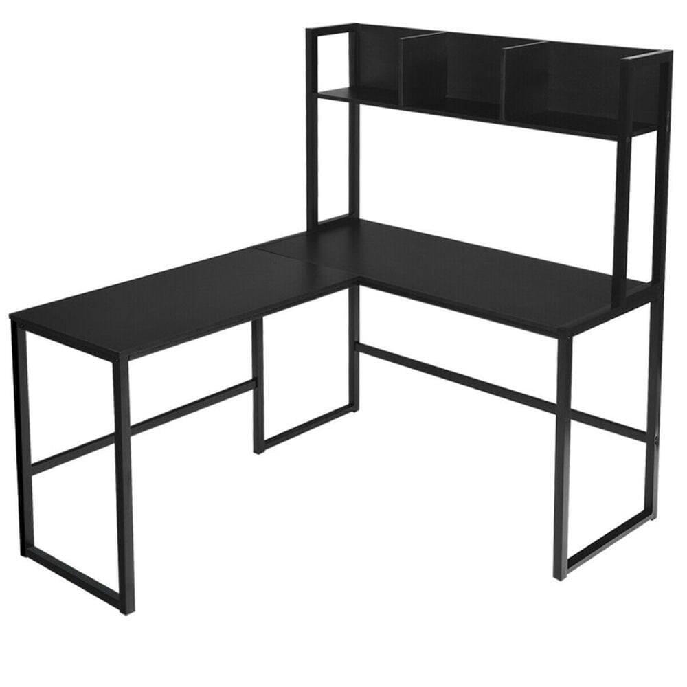 Alt View 1. Pefilos - Reversible L-Shaped Corner Desk with Storage Bookshelf-Black, Office Desk, Gaming Computer Desks for Study, Working - Black.