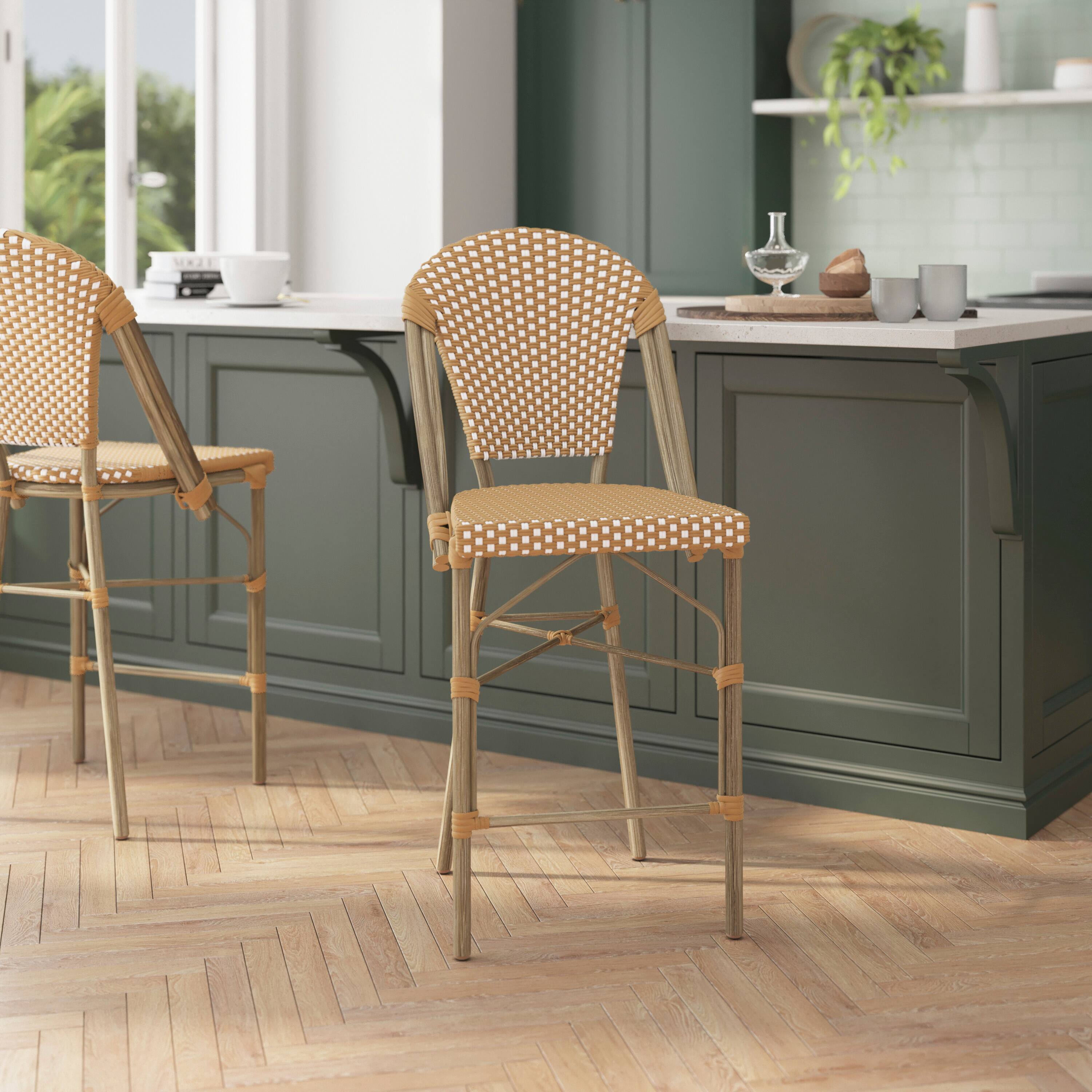Alt View 2. Flash Furniture - Lourdes Stackable Indoor/Outdoor Bistro 26" High Counter Height Stool, Commercial Grade, Natural/White and Light Natural - Natural.