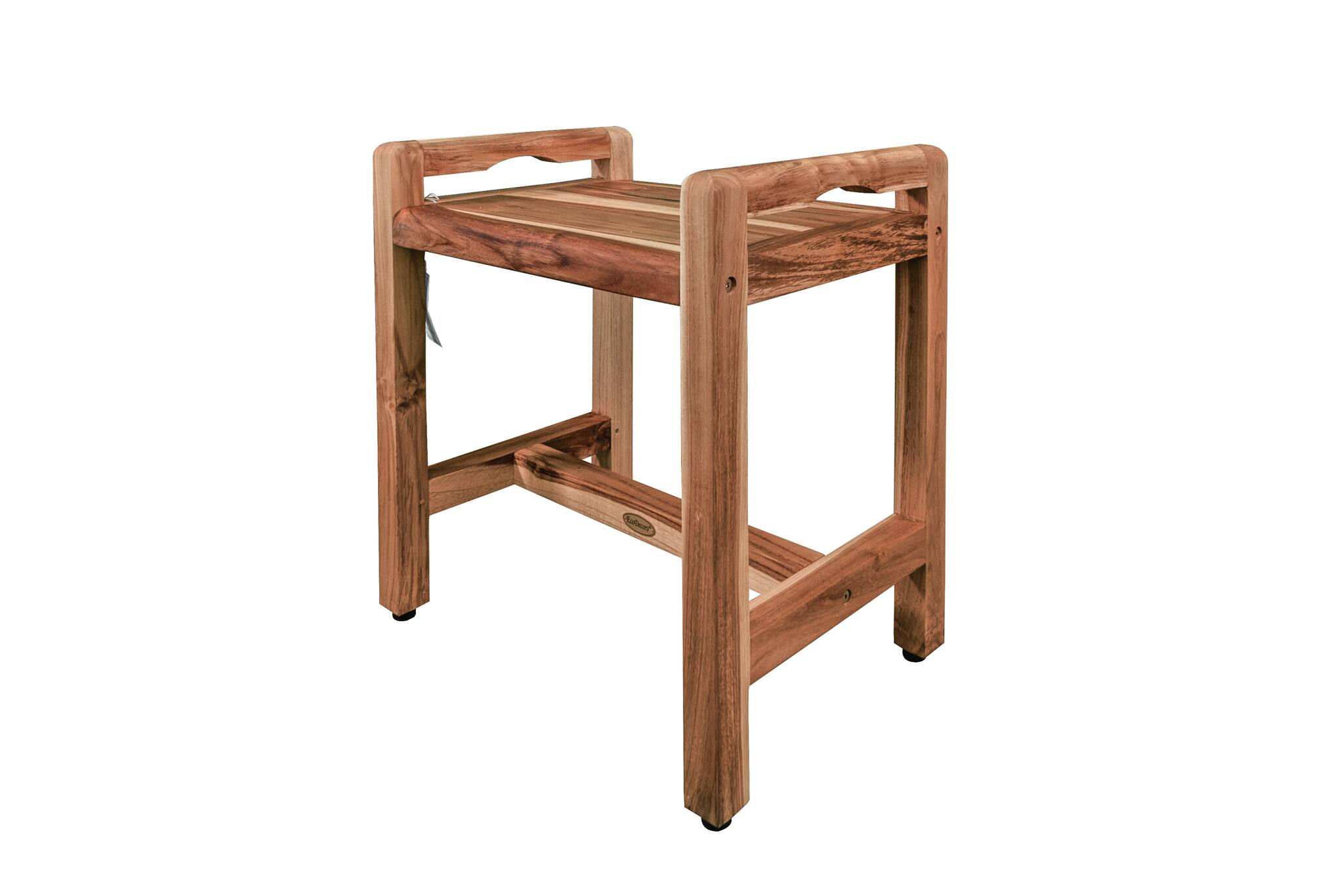 Angle. EcoDecors - EcoDecors Eleganto 20 Inch Waterproof Teak Wood Shower Bench - EarthyTeak.