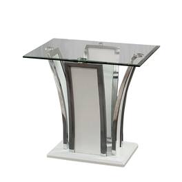 Manhattan Lane - Chrome Trim Flared Base End Table with Glass Top - White and Silver