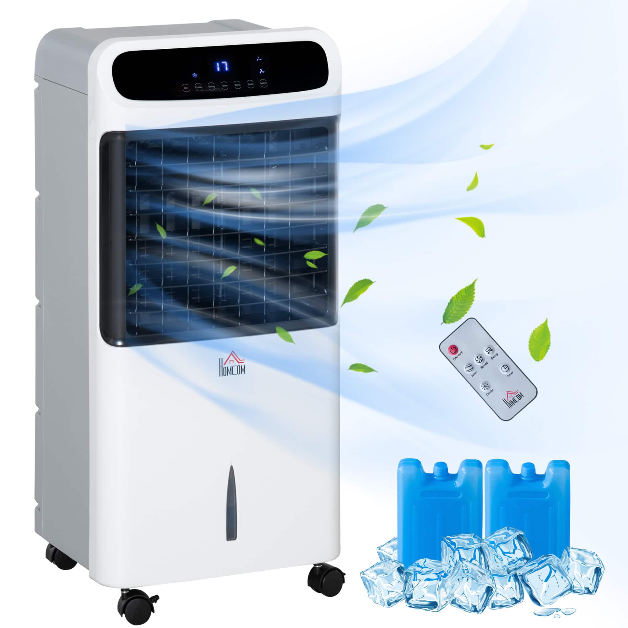 Homcom - Ice Cooling Fan, Mobile Evaporative Air Cooler with Remote, Timer, Oscillating for Home Office - White