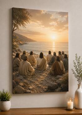 FC Design - Large Jesus With Disciples Canvas Print 24x36" Coastal Sunset Christian Peaceful Art Painting Home Wall Decor - MultiColor