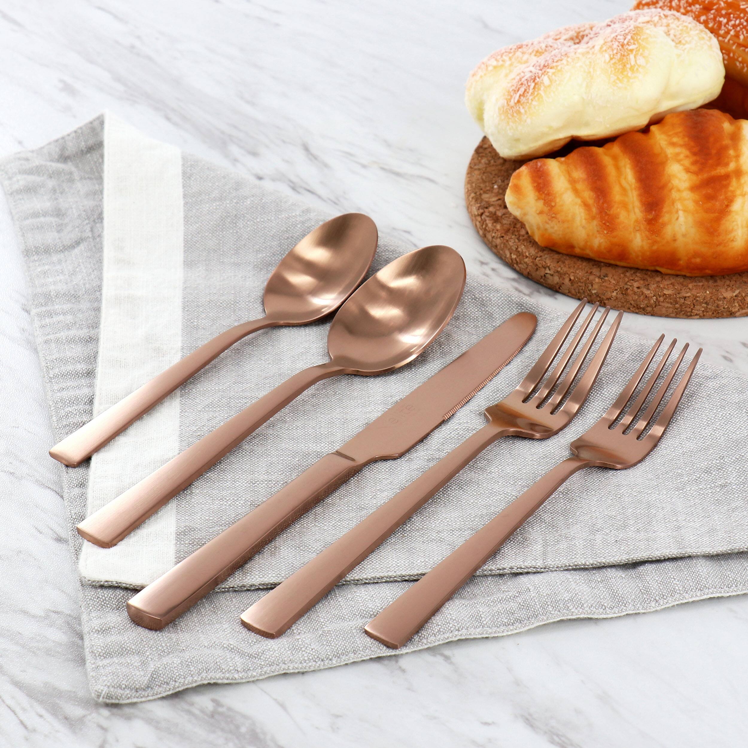 Alt View 7. Gibson - Gibson Elite Earlston 20 Piece Stainless Steel Flatware Set in Bronze - Bronze.
