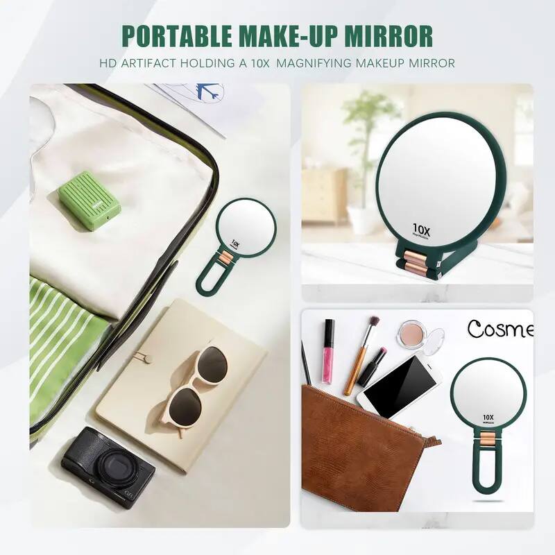 PORTABLE MAKE-UP MIRROR  
HD ARTIFACT HOLDING A 10X MAGNIFYING MAKEUP MIRROR  

Cosme