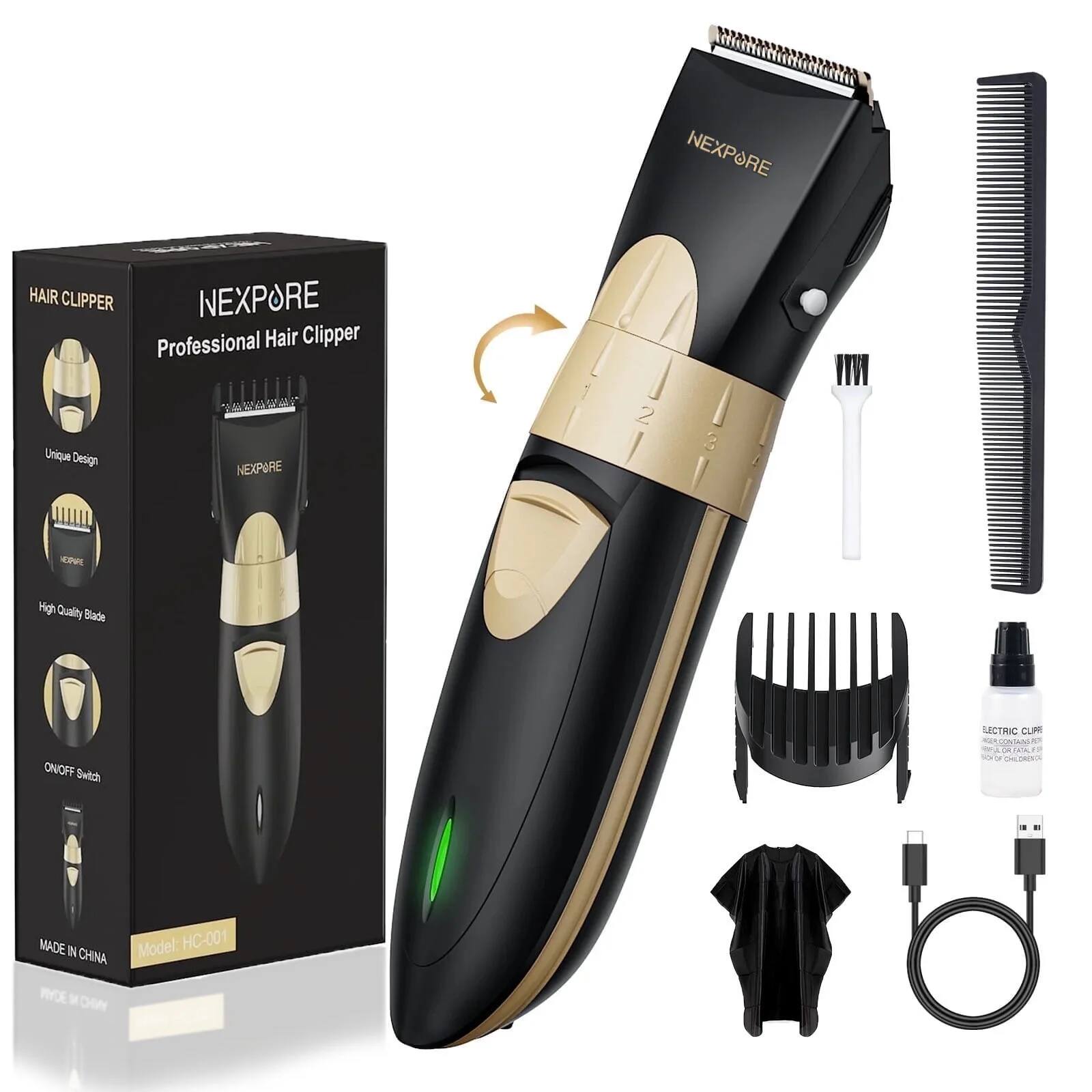 NEXPURE - Hair Clippers for Men, Professional Cordless Clipper with Guide Comb, Low Nosie Grooming Kit for Men/Kids