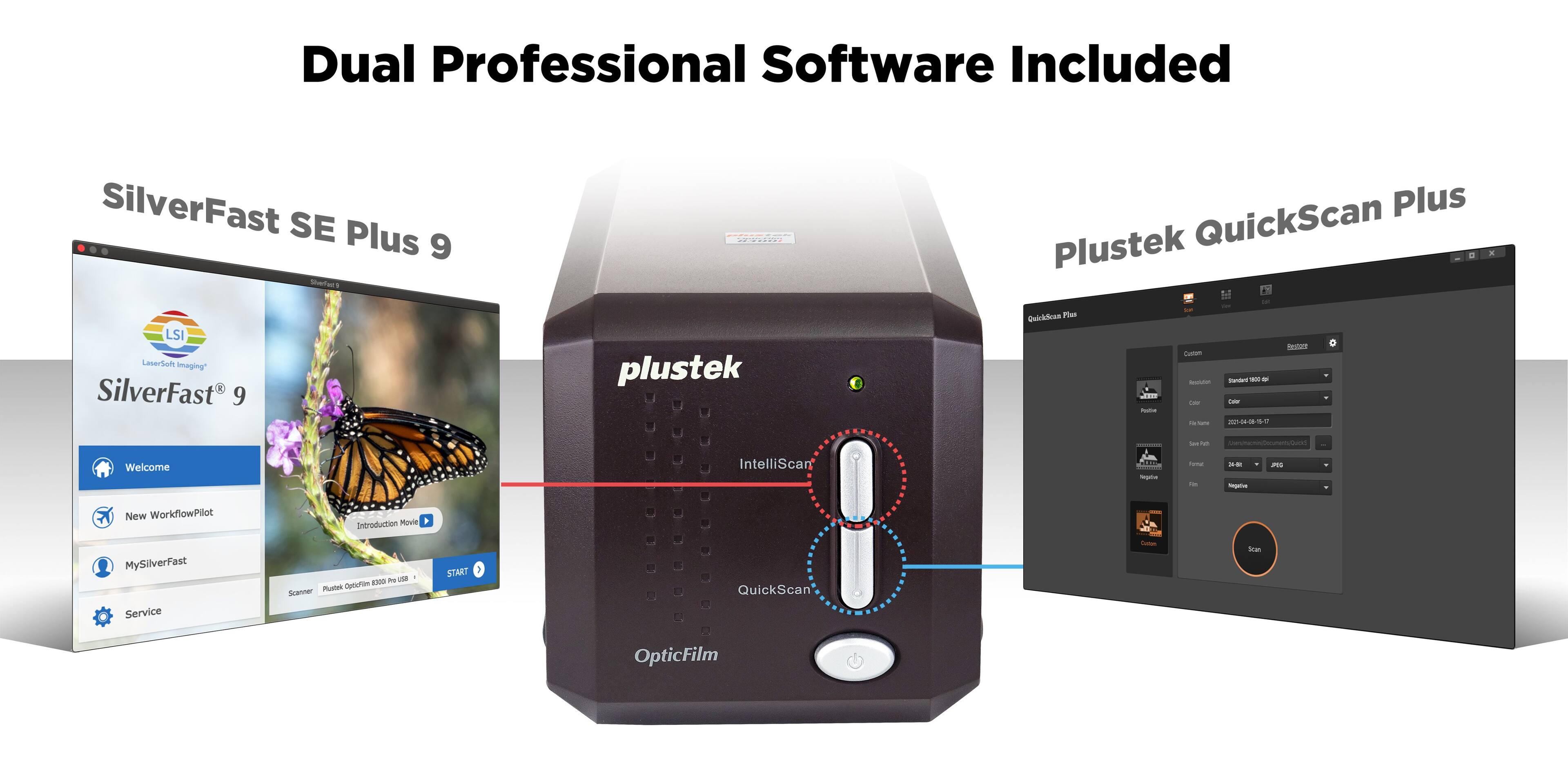 Alt View 3. Plustek - Plustek OpticFilm 8300i SE - 35mm Film Scanner + SilverFast SE Plus 9 , 38% faster then 8200i , Windows and Mac Support.