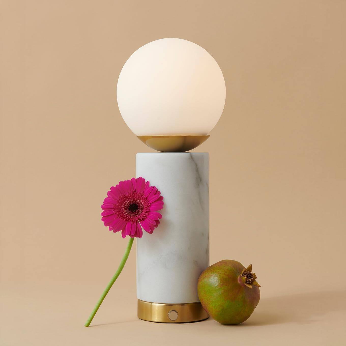 Alt View 6. Brightech - Aspen LED Modern Contemporary Round Globe Dimmable Bedside Nightstand Desk Lamp with Fast Charging USB Port - Glossy White Marble.