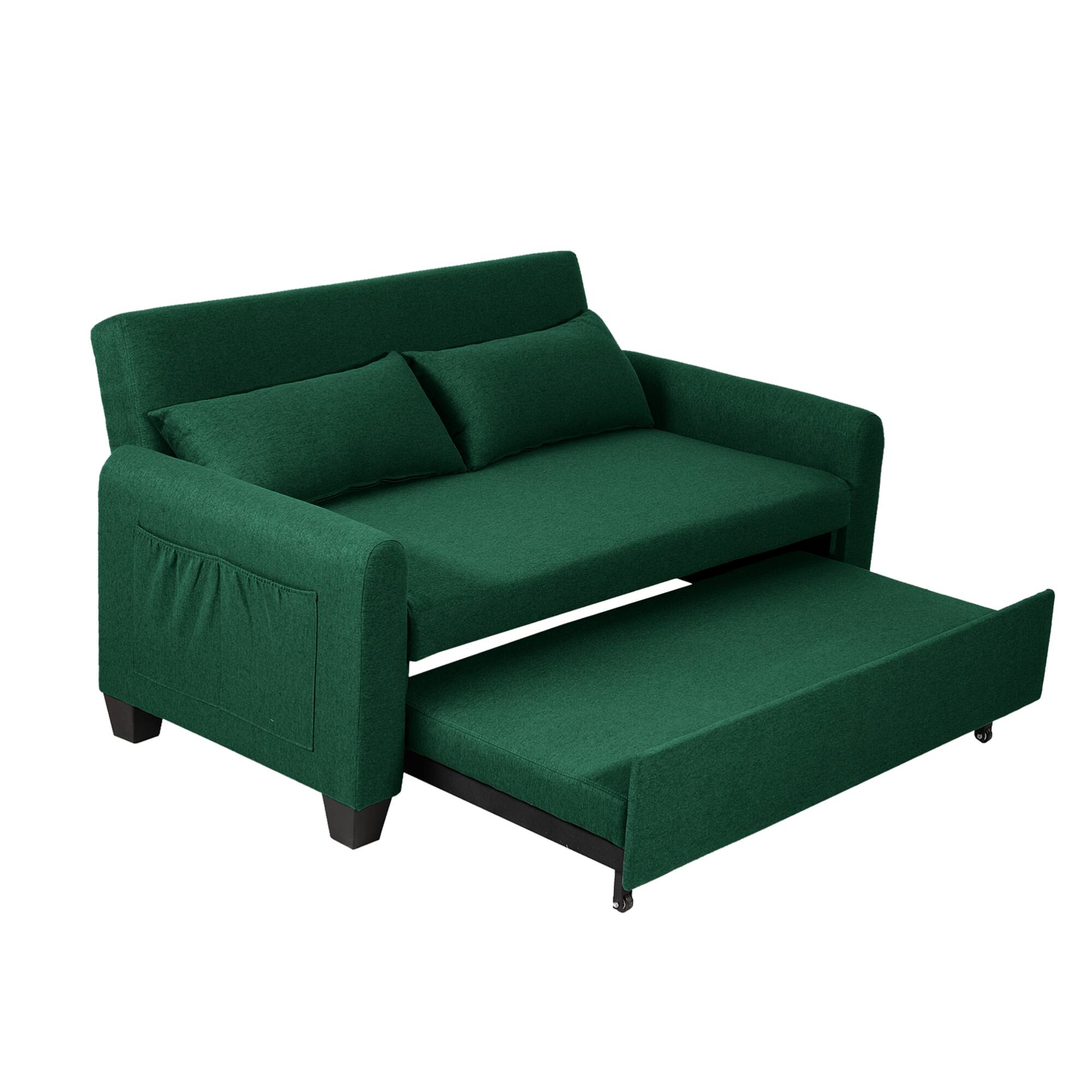 Alt View 2. GOODSILO - Extra-Large 61-Inch Convertible Fabric Sofa Bed With Storage Reinforced Frame Adjustable Backrest - Green.