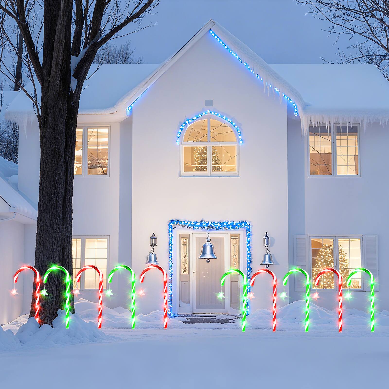 Angle. Oumilen - Solar Candy Cane Lights 10-in-1 Red Green LED Christmas Pathway Lights.