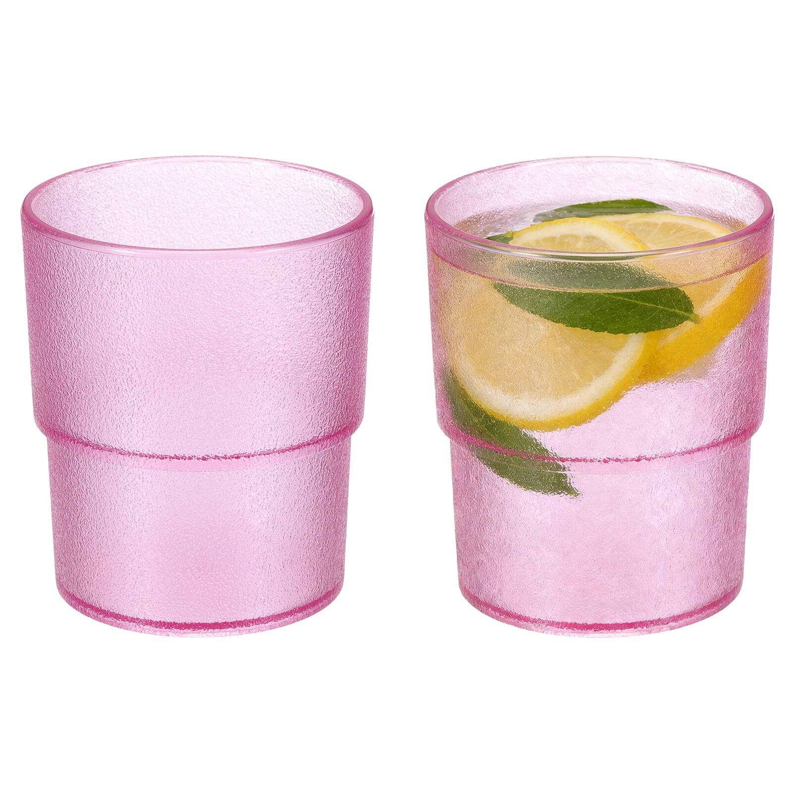 Front. Unique Bargains - 2pcs Clear Acrylic Drinking Glasses, 10.1oz Matte Texture Unbreakable Stackable for Water Juice Beer - Pink.