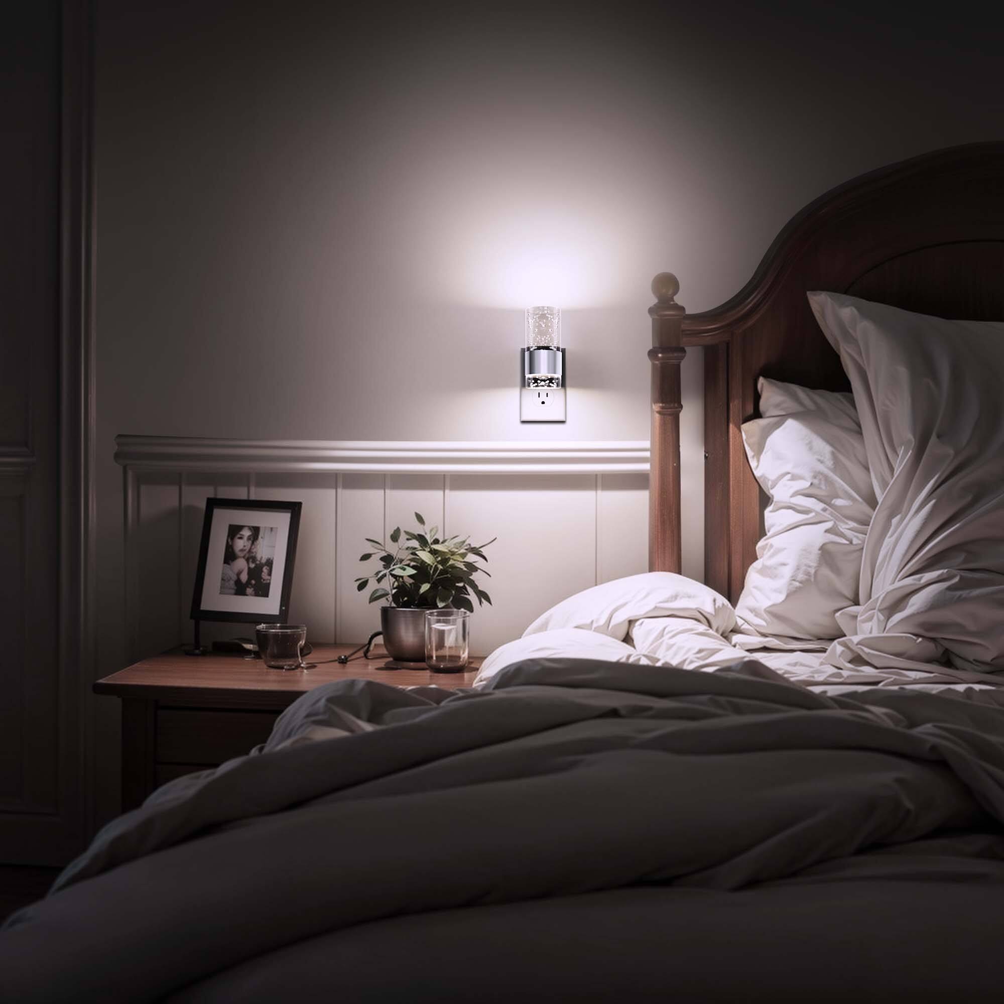 Alt View 4. Jandcase - JANDCASE 2-Pack 1W  Plug-in Night Light, 5000K Daylight White, Bubble Acrylic Pillar, Up/Down Light, , US 3-Prong - Silver.