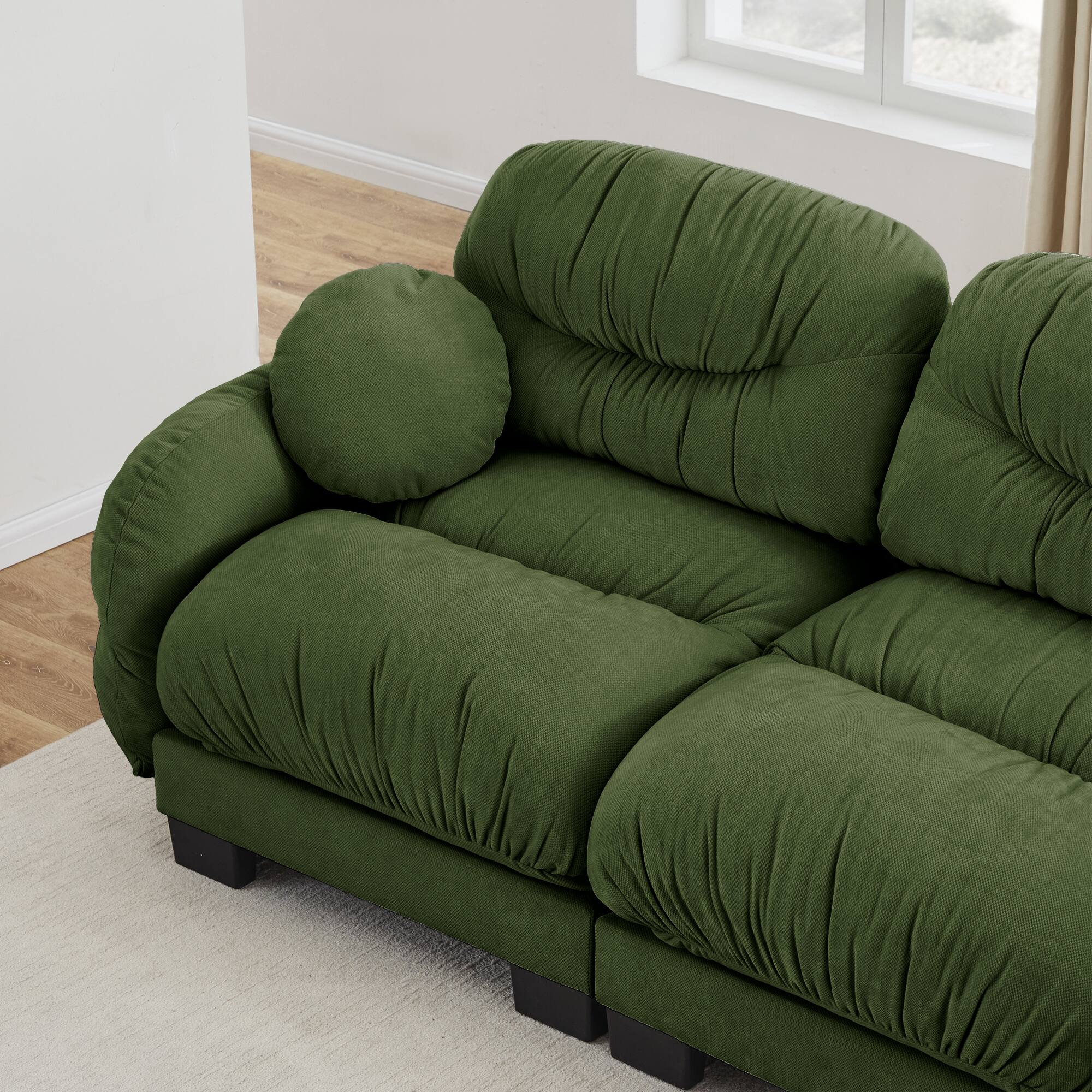 Alt View 6. Anysun - 4-Seater U Shape Sectional Couch with 2 Ottomans, Chenille Fabric, High-Density Foam & Curved Armrests for Living Room - Green.