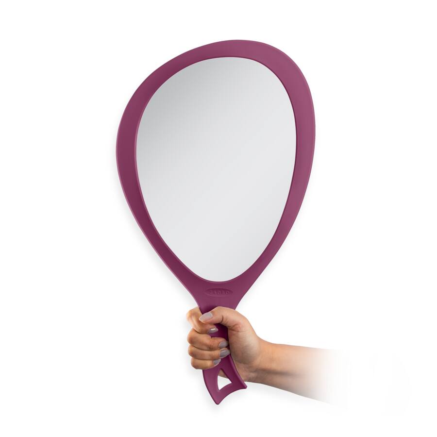 Alt View 4. Zadro - Large Teardrop Hand Mirror with Ergonomic Handle and Hanging Loop - Made in USA - Magenta.