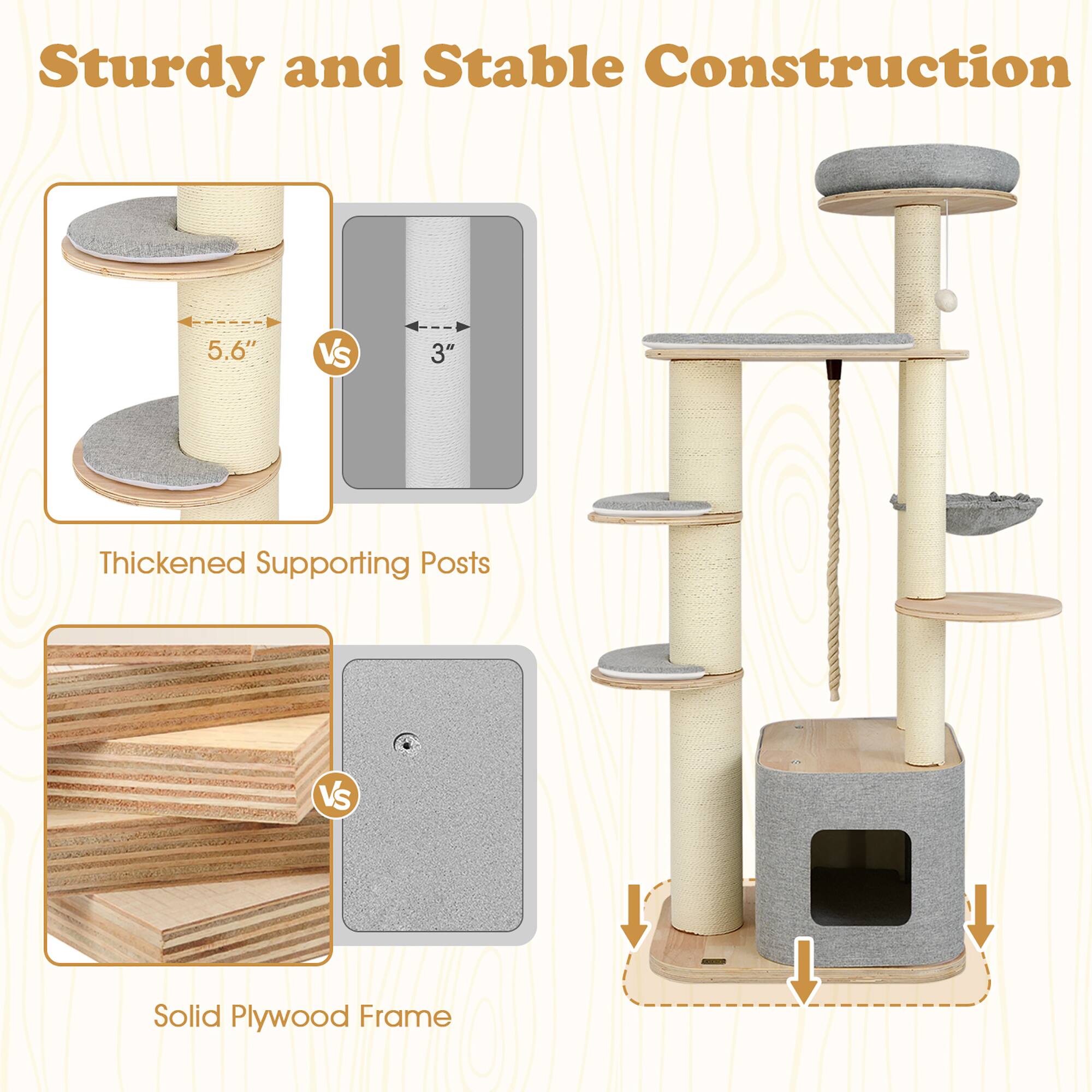 Sturdy and Stable Construction

5.6" Thickened Supporting Posts vs 3" 

Solid Plywood Frame