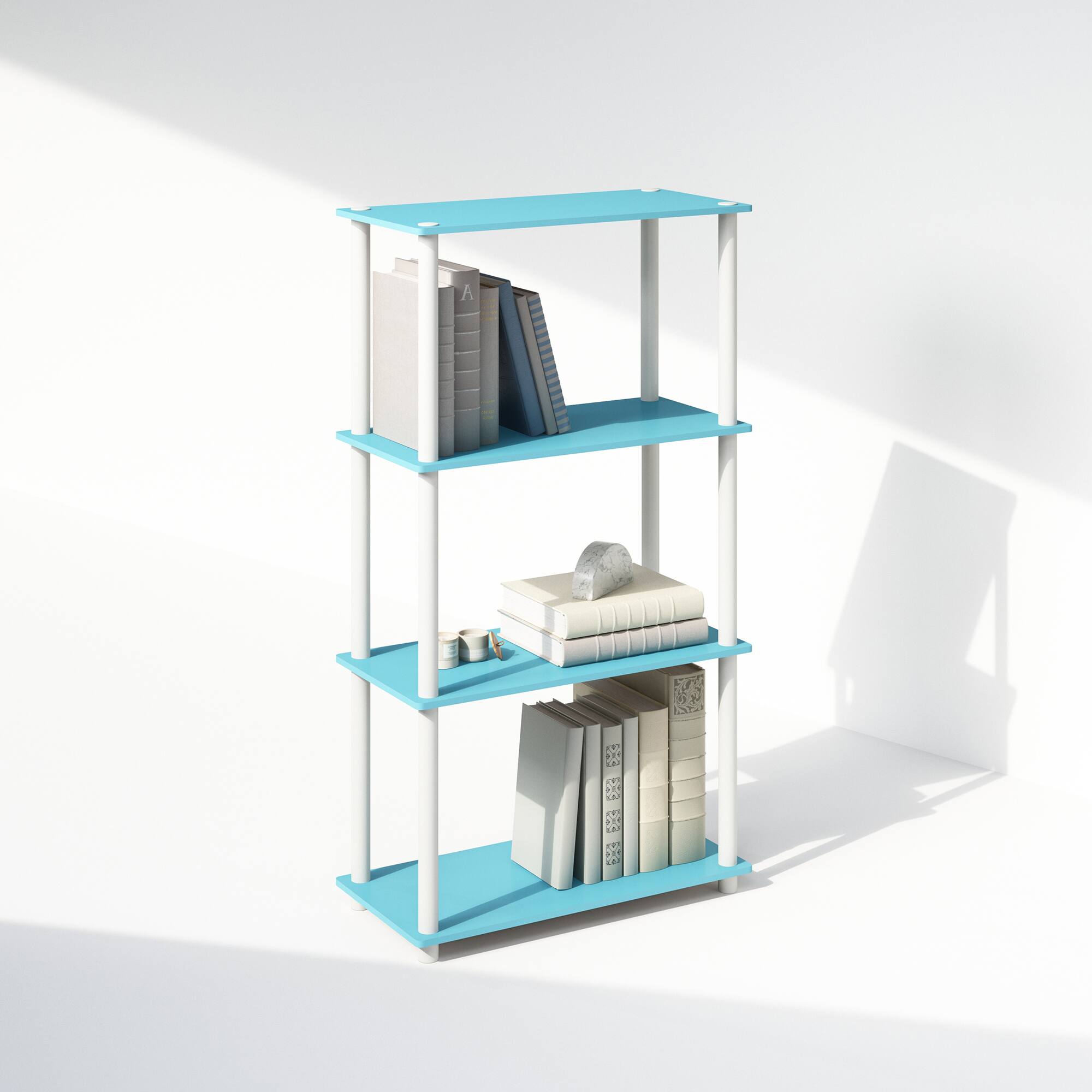 Alt View 2. Furinno - Turn-N-Tube 4-Tier Multipurpose Shelf Display Rack, Shelving Unit, Bookcase - Light Blue/White.