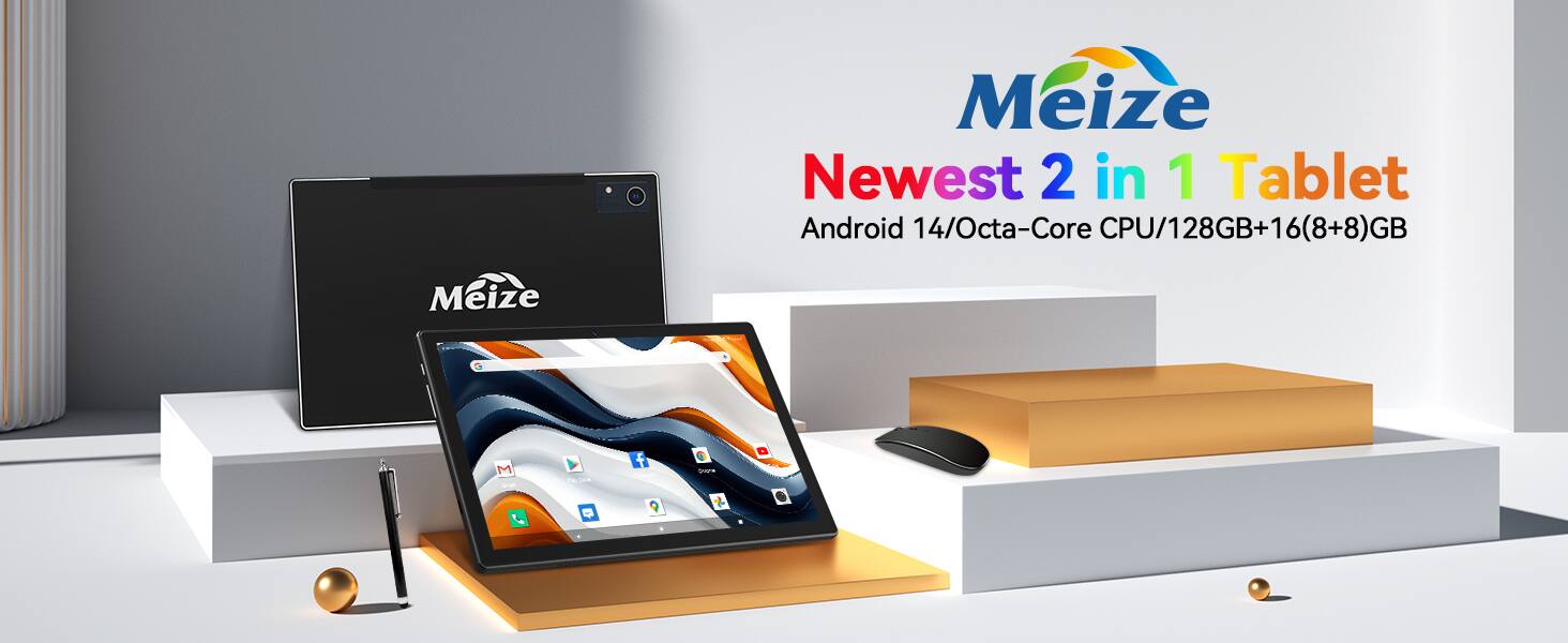 MEIZE Newest 2025 Android 14 Tablet, 128GB+16(8+8 Expand) GB/512GB