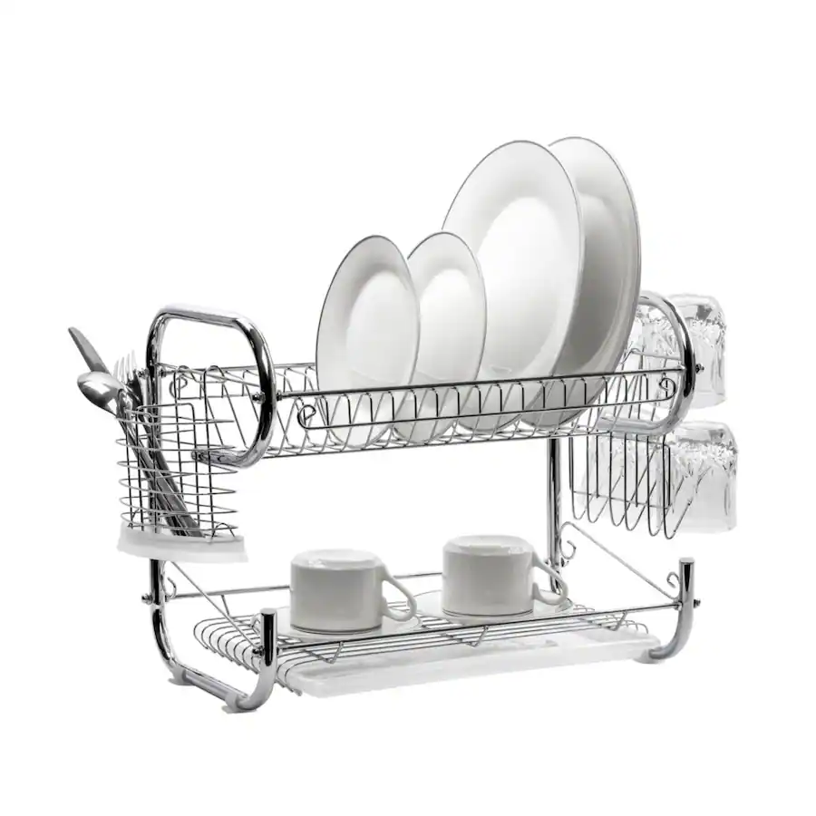 Tehe Rack J&V TEXTILES Stainless Steel Chrome 2 Tier Dish Rack - Best Buy