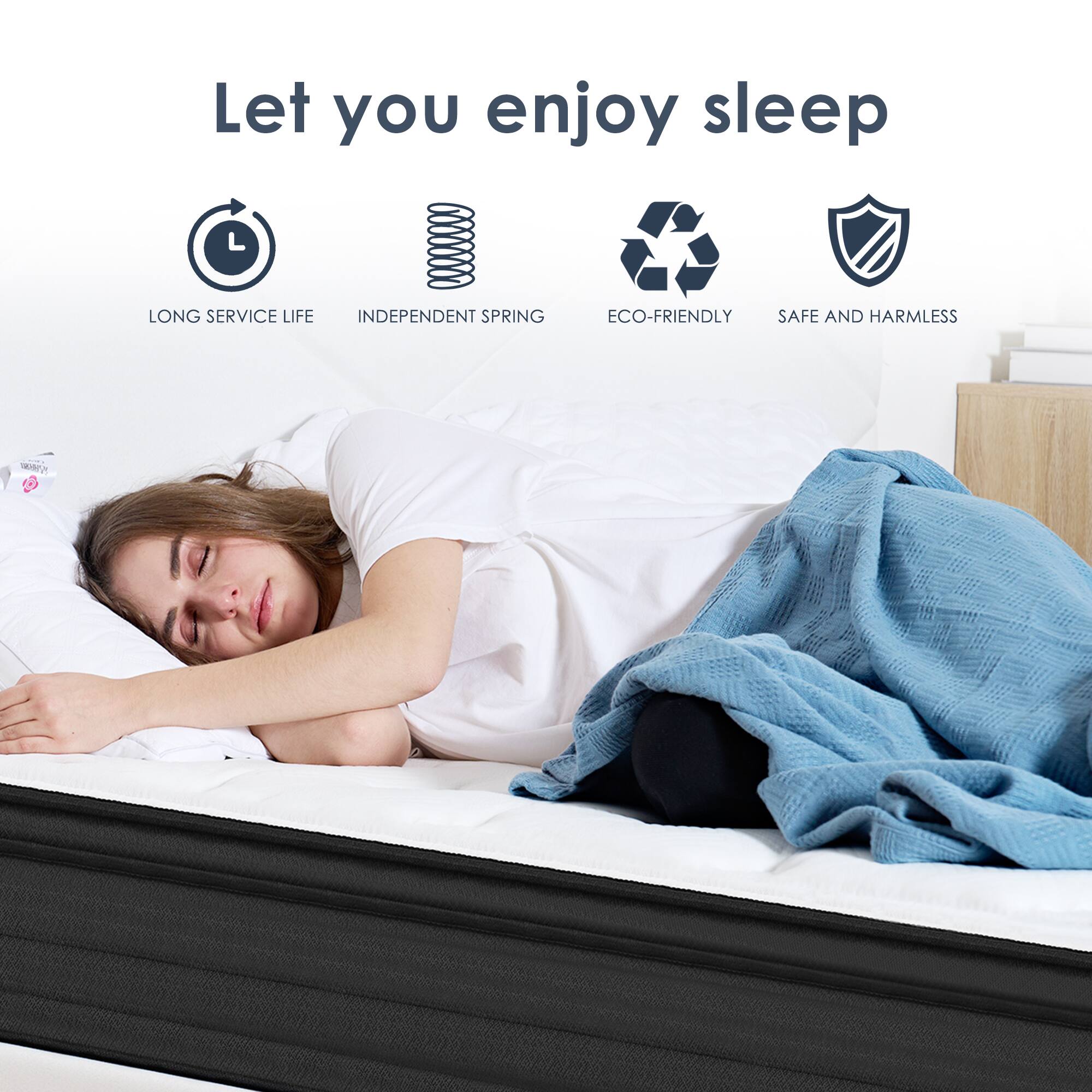 GOODSILO - 12 Inch Queen Size Hybrid Mattress with Pocketed Innerspring & Cooling Memory Foam - White - Thumbnail 3