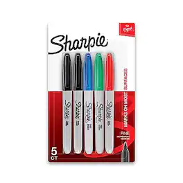 Sharpie - Permanent Markers, Fine Tip, Assorted, 5/Pack (30653)