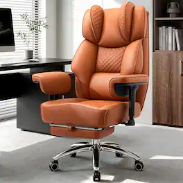 KERDOM - 500lbs Big Tall Executive Chair, Height & Depth Adjustable Armrests, Large Ergonomic Office Chair with Footrest, Tilt - Brown