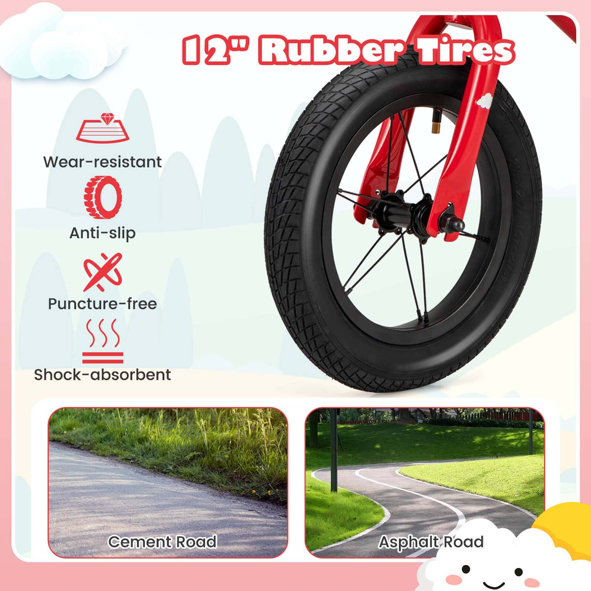 12" Rubber Tires

- Wear-resistant
- Anti-slip
- Puncture-free
- Shock-absorbent

Cement Road

Asphalt Road