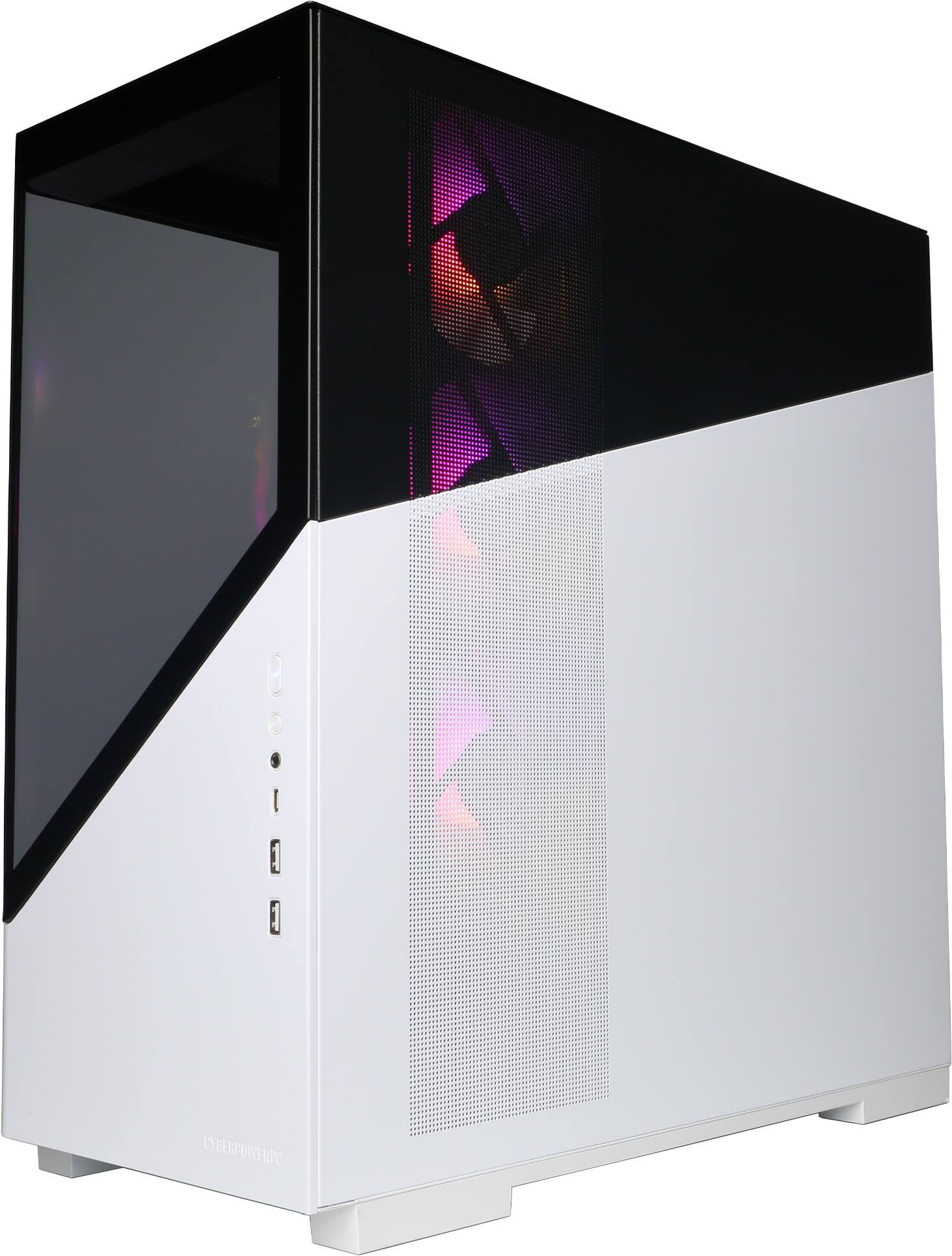 Left. CyberPowerPC - Gaming Desktop - Intel Core Ultra 7 265F - NVIDIA GeForce RTX 5050 8GB - 16GB DDR5 - 2TB PCIe 4.0 SSD - White.