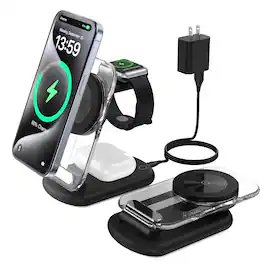 YONWAY - 2025 Traveling Wireless Mag-Safe Fast Charging Station,Magnetic 3 in 1 Charger for iPhone Apple Watch & Air pods - Black