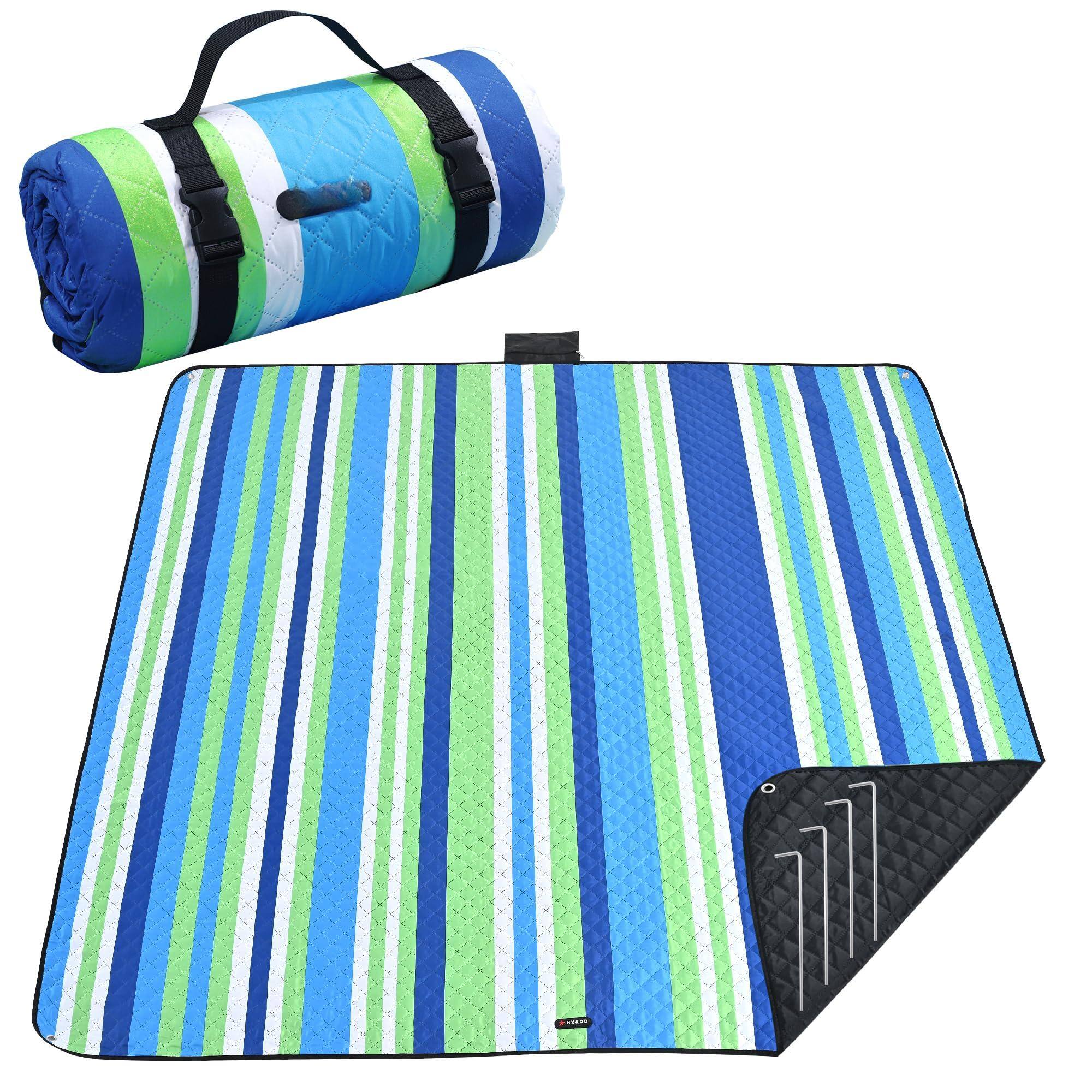 Reds Spade - Outdoor Picnic Blanket Extra Large *Waterproof Mat With Stakes Foldable Camping Portable Carry Strap For Be - Blue-6'8" x 6'8" (Square)
