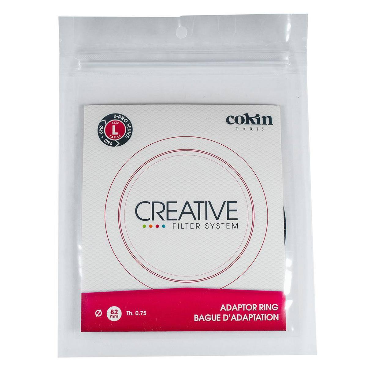 SIZE Z-PRO 49  
TAILLE L  
SERIE 096  

cokin PARIS  
CREATIVE FILTER SYSTEM  

82 mm  
Th. 0.75  
ADAPTOR RING  
BAGUE D'ADAPTATION