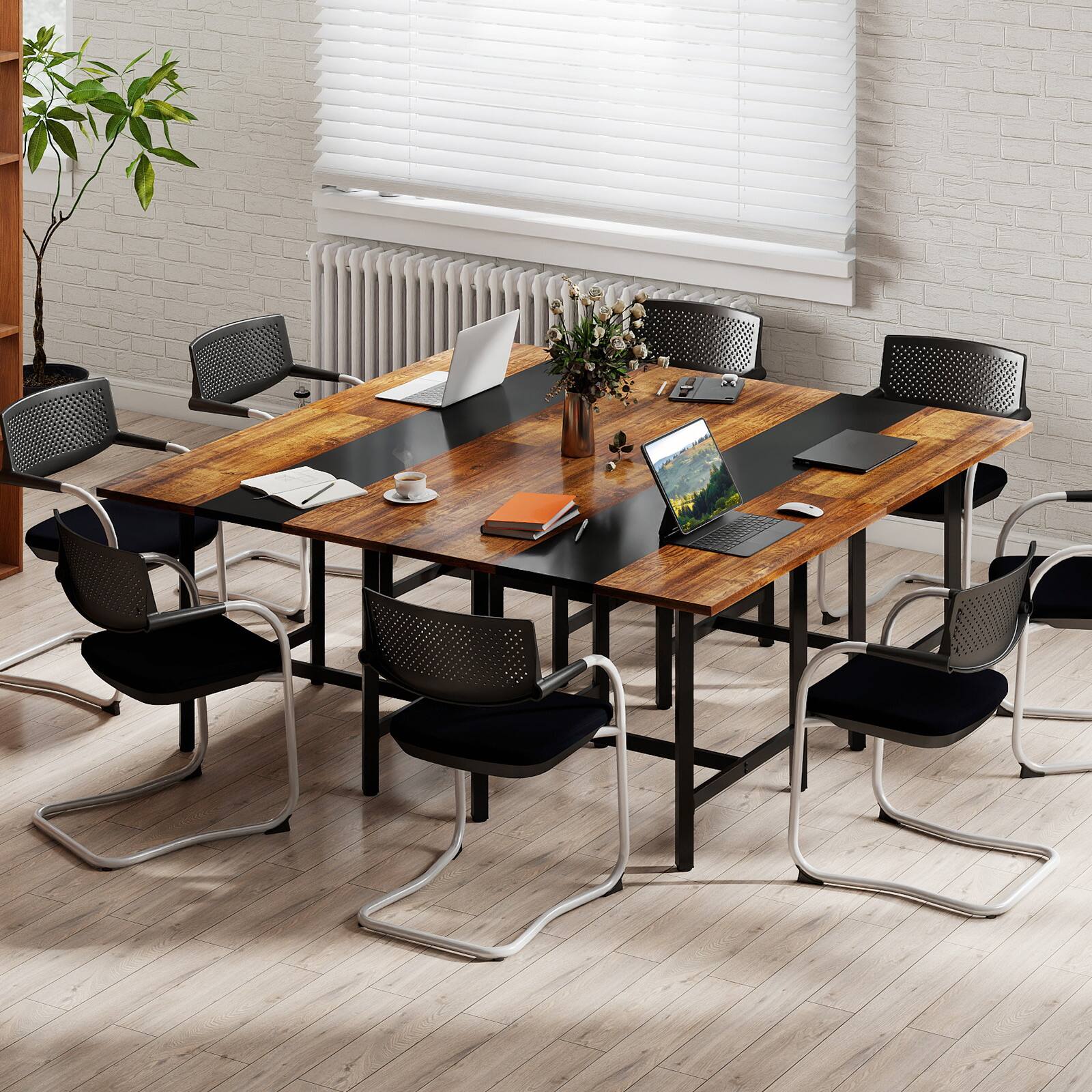 Alt View 5. Costway - Costway 1 PCS 39.5" Square Conference Table with Thickened Tabletop & Heavy-duty Metal Frame - Rustic Brown + Black.