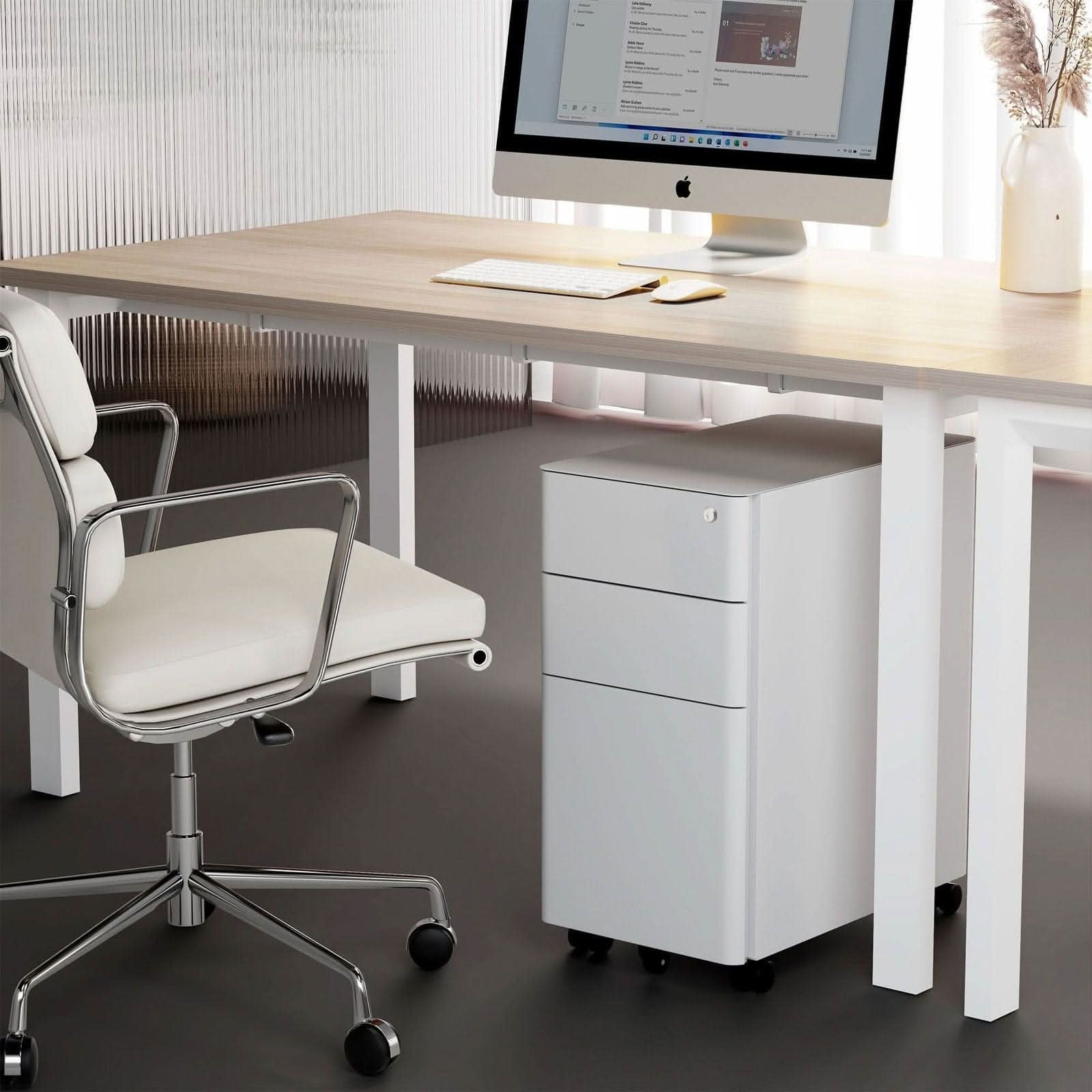 Left. Mount-It! - Slim Rolling File Cabinet with 3 Drawers, Locking Mobile File Cabinet for Home and Office - White.