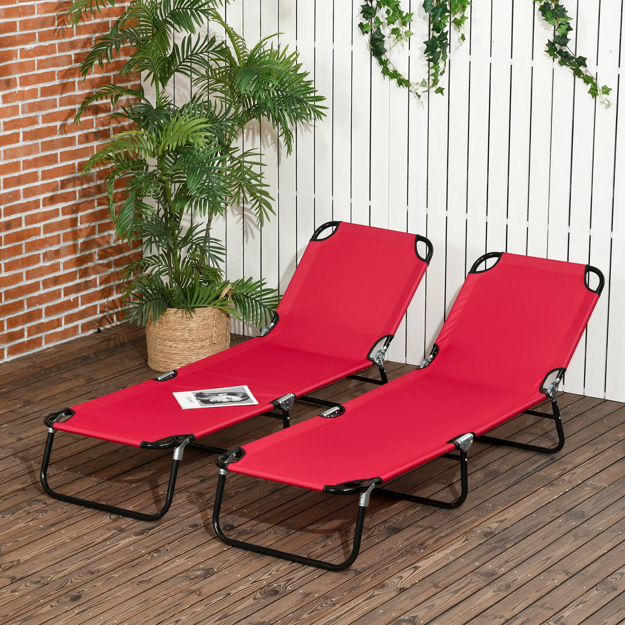 Alt View 1. Outsunny - 2 Piece Folding Chaise Lounge Pool Chairs, Outdoor Sun Tanning Chairs with 5-Level Reclining Back, Steel Frame - Wine Red.
