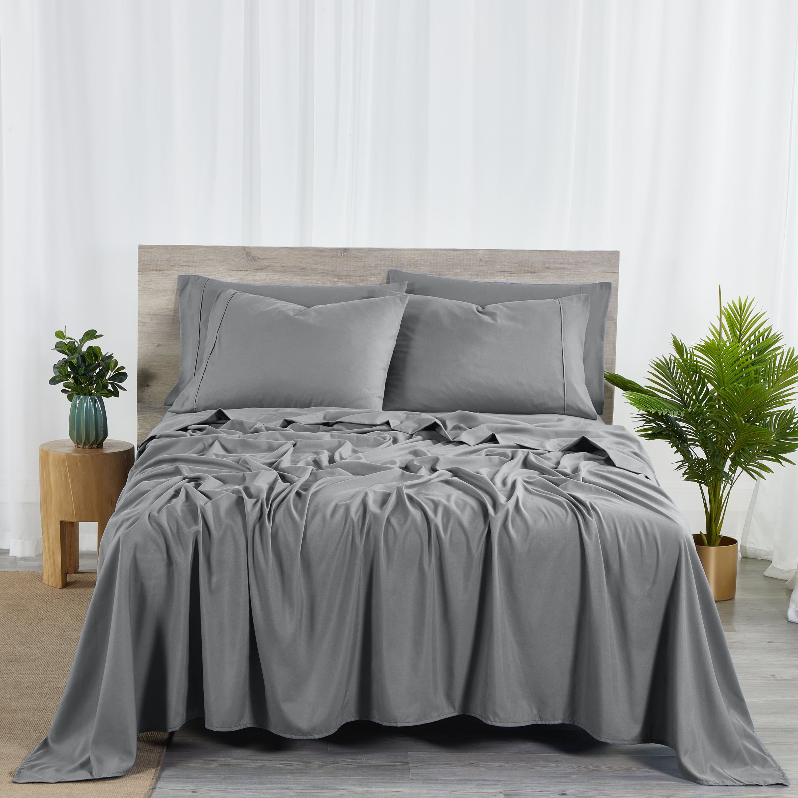 Photos - Bed Linen Bamboo Bibb Home - 2000 Count 6-Piece Sheet Set with Snug Grip - Charcoal Grey 1831