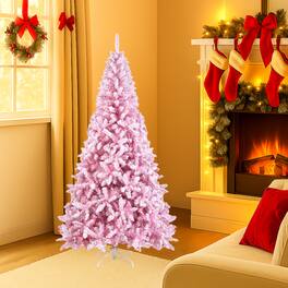 BreeBe - Snow Covered 7.5FT Christmas Tree – Flocked Artificial Winter Tree - Pink