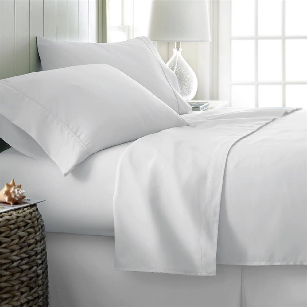 Alt View 1. Plazatex - Plazatex Luxurious Ultra Soft 100% Cotton Moisture Wicking Solid Color 4 Pieces Sheet Set King White - White.