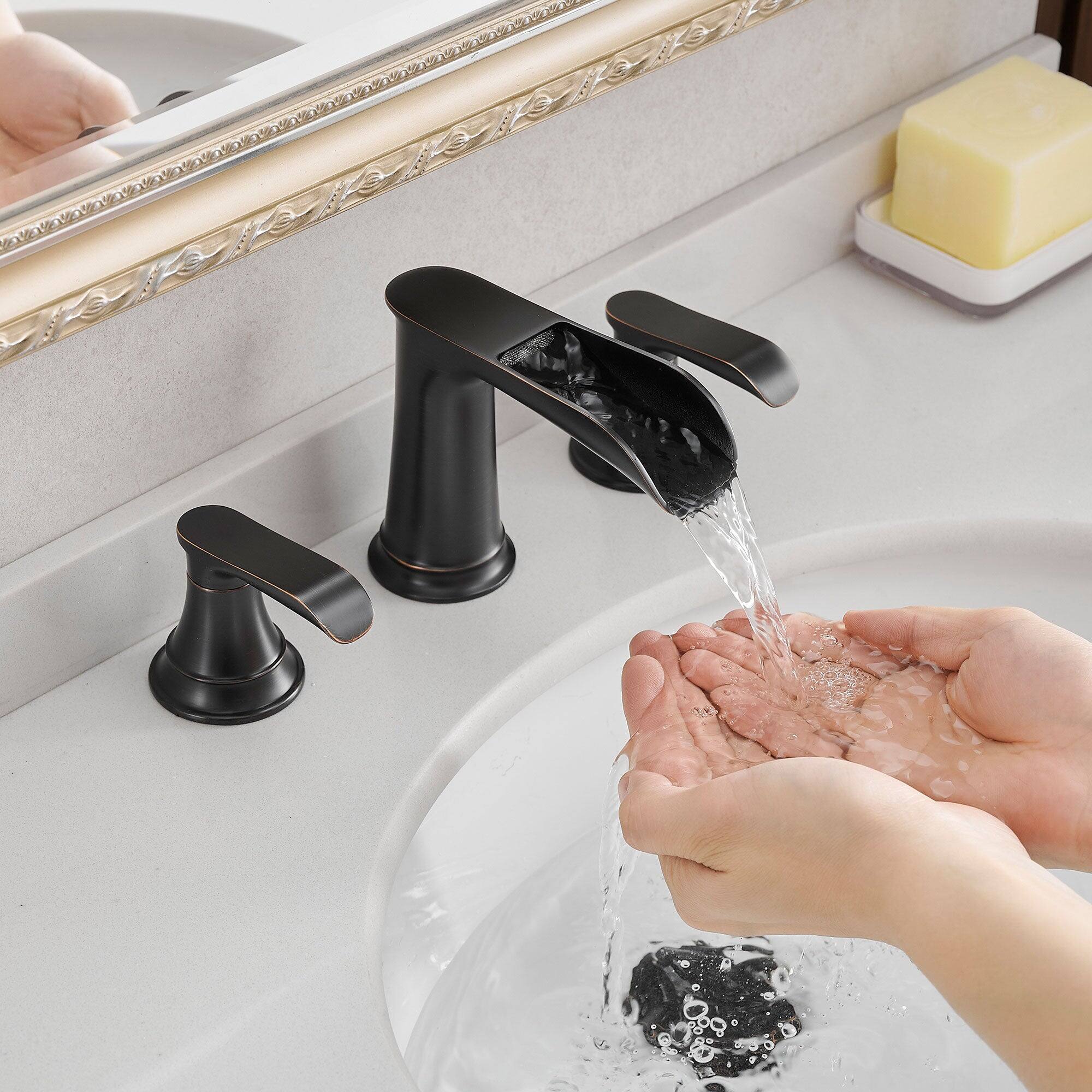 Alt View 5. Boyel Living - 8 Inch Widespread Double Handle Brass Bathroom Faucet with Pop Up Drain and Water Supply Hoses in Oil Rubbed Bronze - Oil Rubbed Bronze.