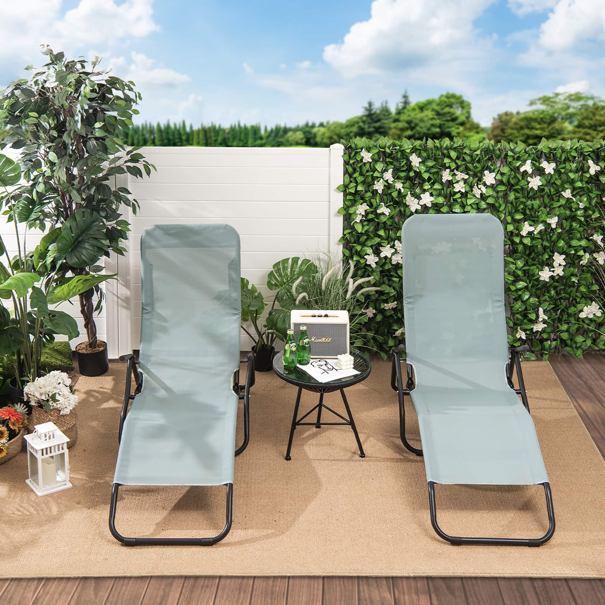 Costway - 2 PCS Patio Folding Lounge Chair Rocker Zero Gravity Sun-Chair Recliner - Light Green