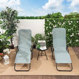 Costway - 2 PCS Patio Folding Lounge Chair Rocker Zero Gravity Sun-Chair Recliner - Light Green