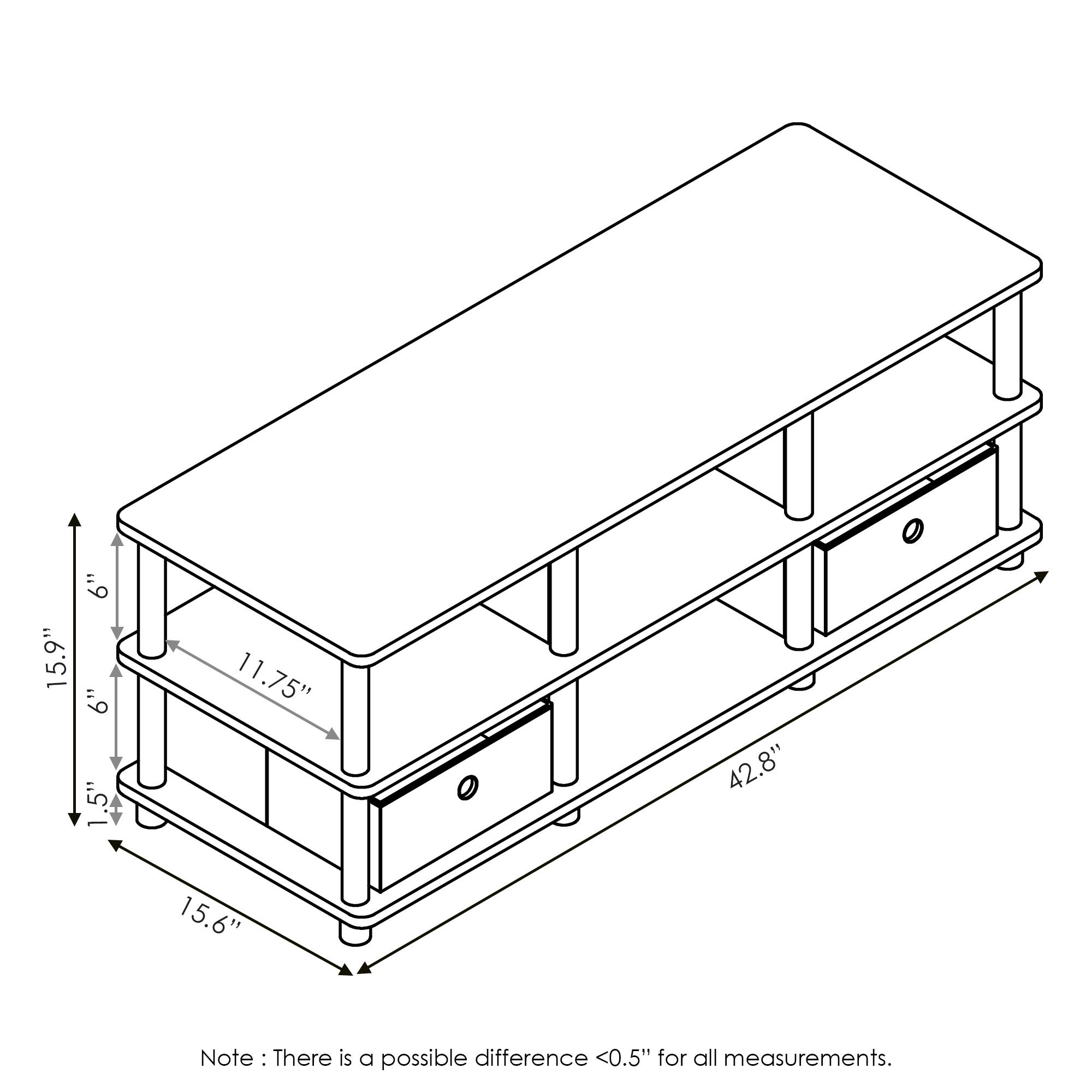 15.9"  
6"  
6"  
.5"  
11.75"  
42.8"  
15.6"  

Note: There is a possible difference <0.5" for all measurements.