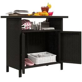 Outsunny - Wicker Outdoor Storage Cabinet, Rattan Outdoor Bar Table with 2 Doors and Shelf, Outdoor Buffet Cabinet Sideboard - Dark Coffee