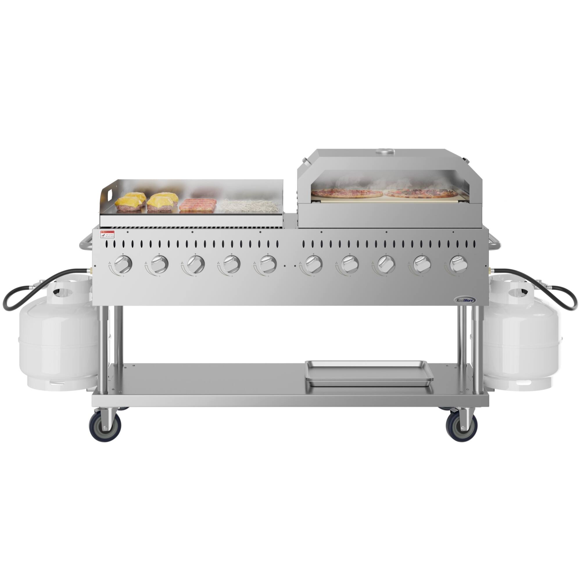 Front. Koolmore - 72 in. Full Stainless Steel Commercial Outdoor Propane Gas Grill with 36 in. Griddle and 36 in.Pizza Oven, - Stainless Steel.