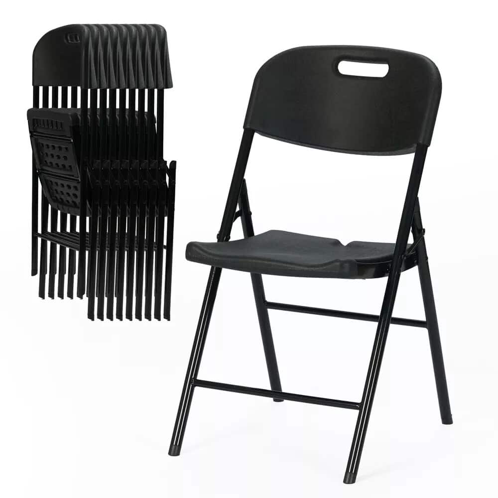 Front. Essen Blissed - Durable Sturdy Blow Moulding Folding Chair Capacity for Event Office Wedding Party Picnic ,Black,Set of 10. - Black.