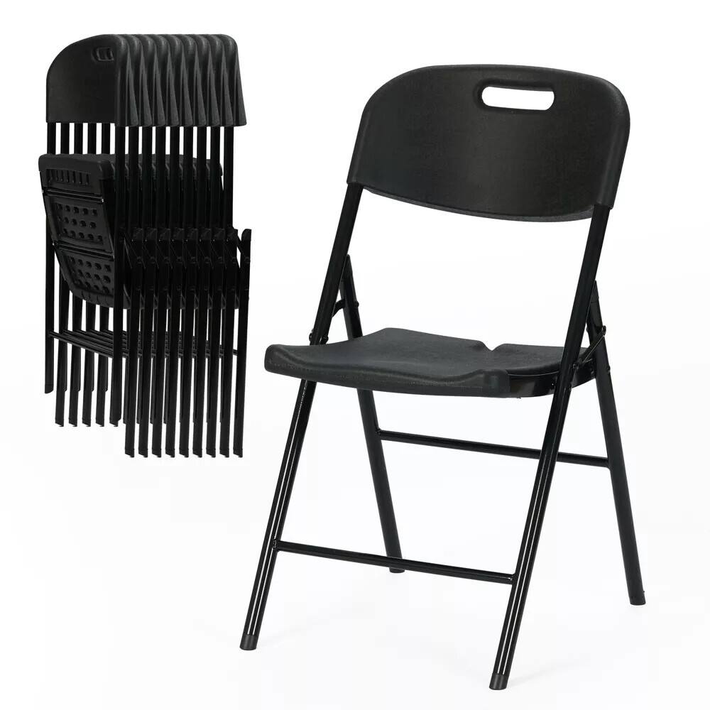 Essen Blissed - Durable Sturdy Blow Moulding Folding Chair Capacity for Event Office Wedding Party Picnic ,,Set of 10 - Black