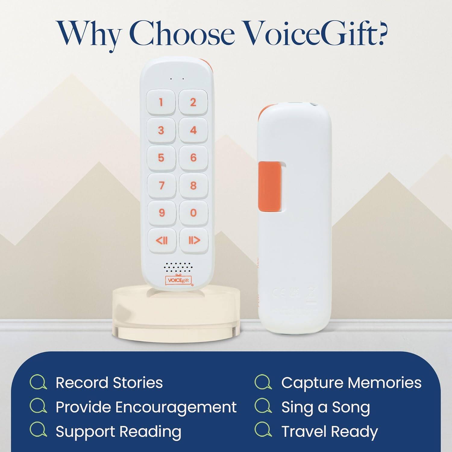Why Choose VoiceGift?

1. Record Stories
2. Capture Memories
3. Provide Encouragement
4. Sing a Song
5. Support Reading
6. Travel Ready
